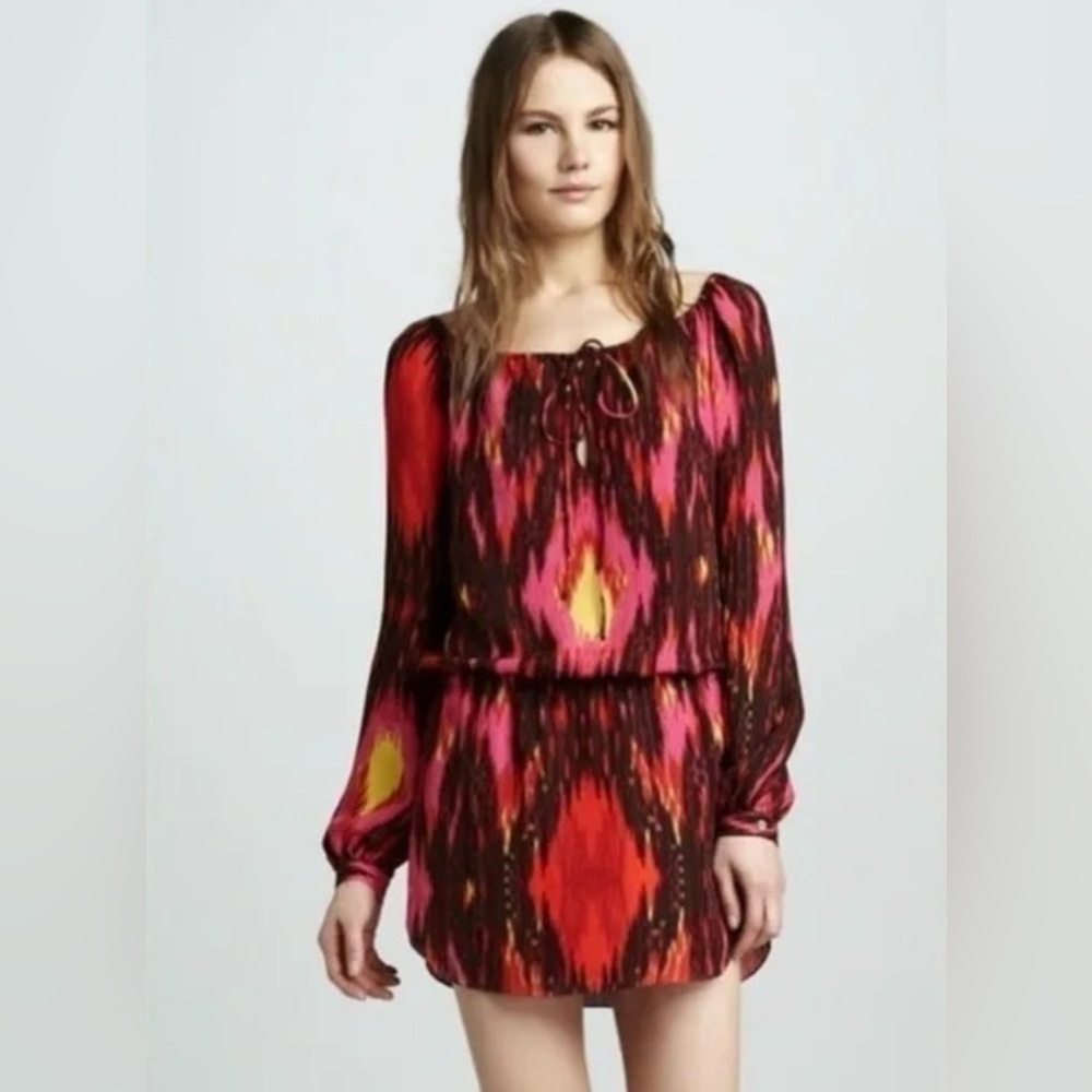 HAUTE HIPPIE HH Silk Haute Hippie Ikat Elevated Basics Red L/Sleeve Tunic Top S